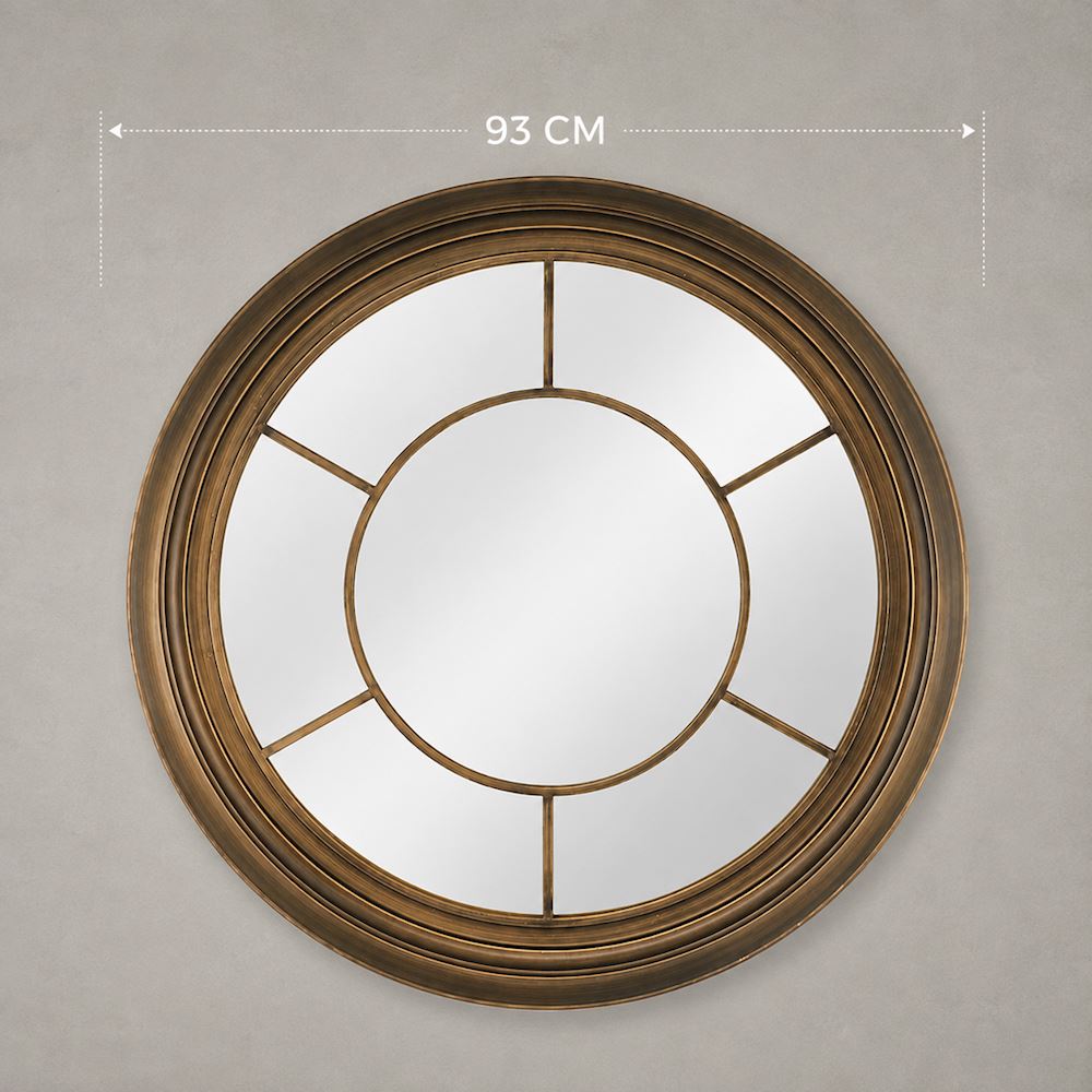 Antique Brass Round Metal Wall Mirror – 93 cm