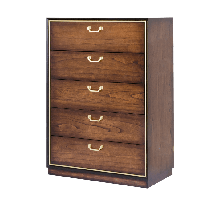 Dubai Tall Chest of Drawers — 5 Drawer Walnut with Gold Handles