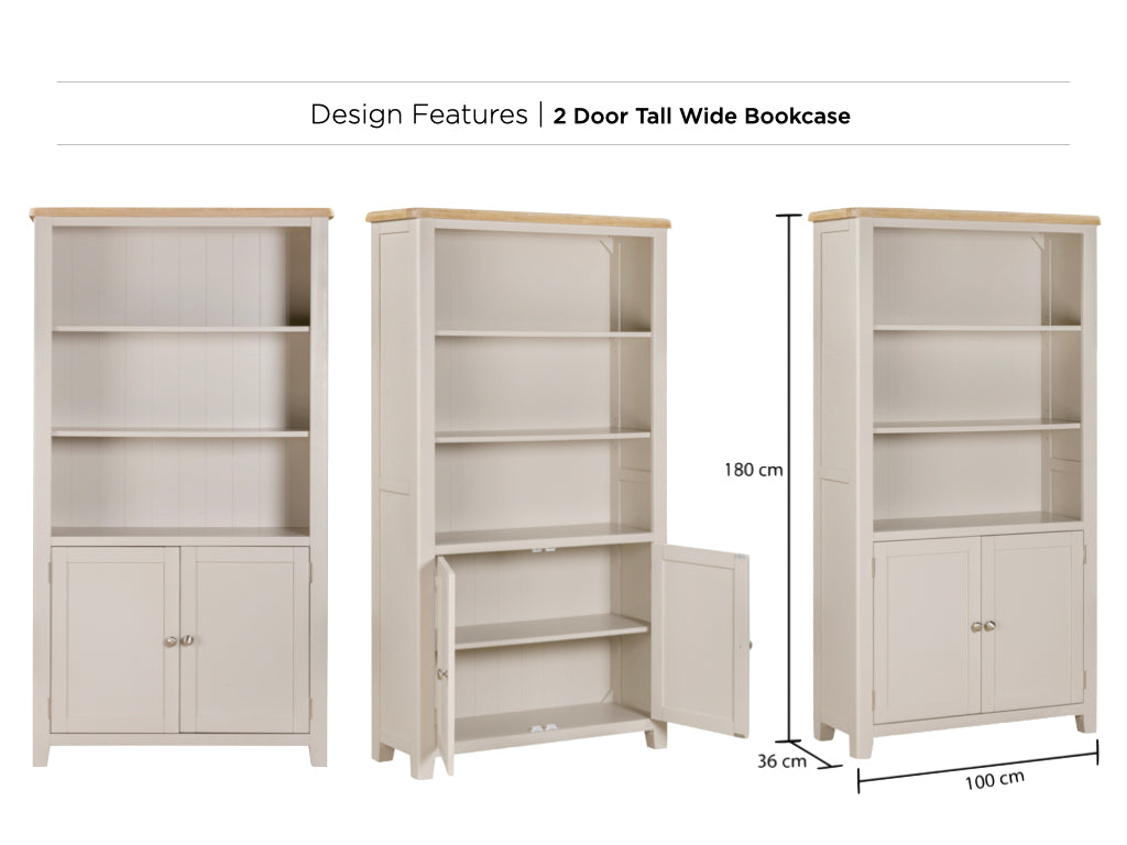 Windsor 2 Door Tall Bookcase - Painted Grey