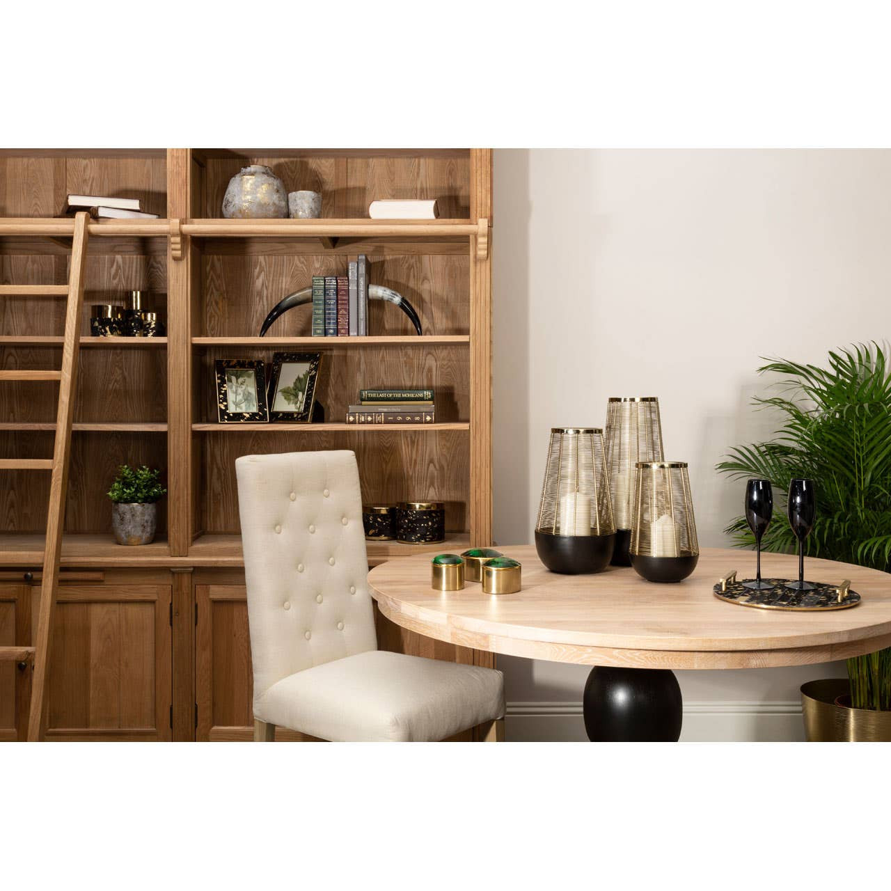 Oak Library bookcase with ladder