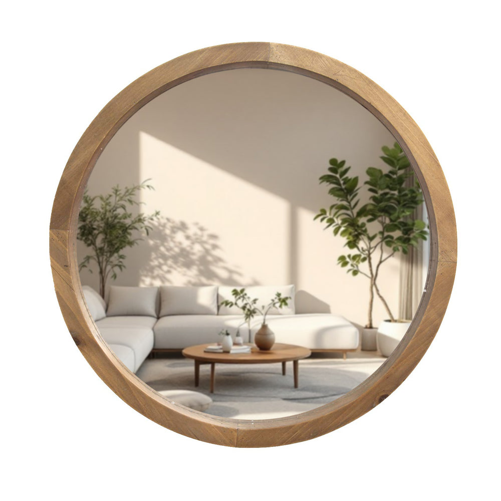 Round Mirror — Walnut & Gold Trim, 100cm
