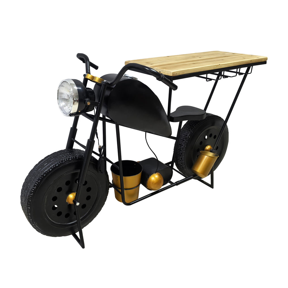 Harley Motorbike Bar Table | Black Metal & Wood
