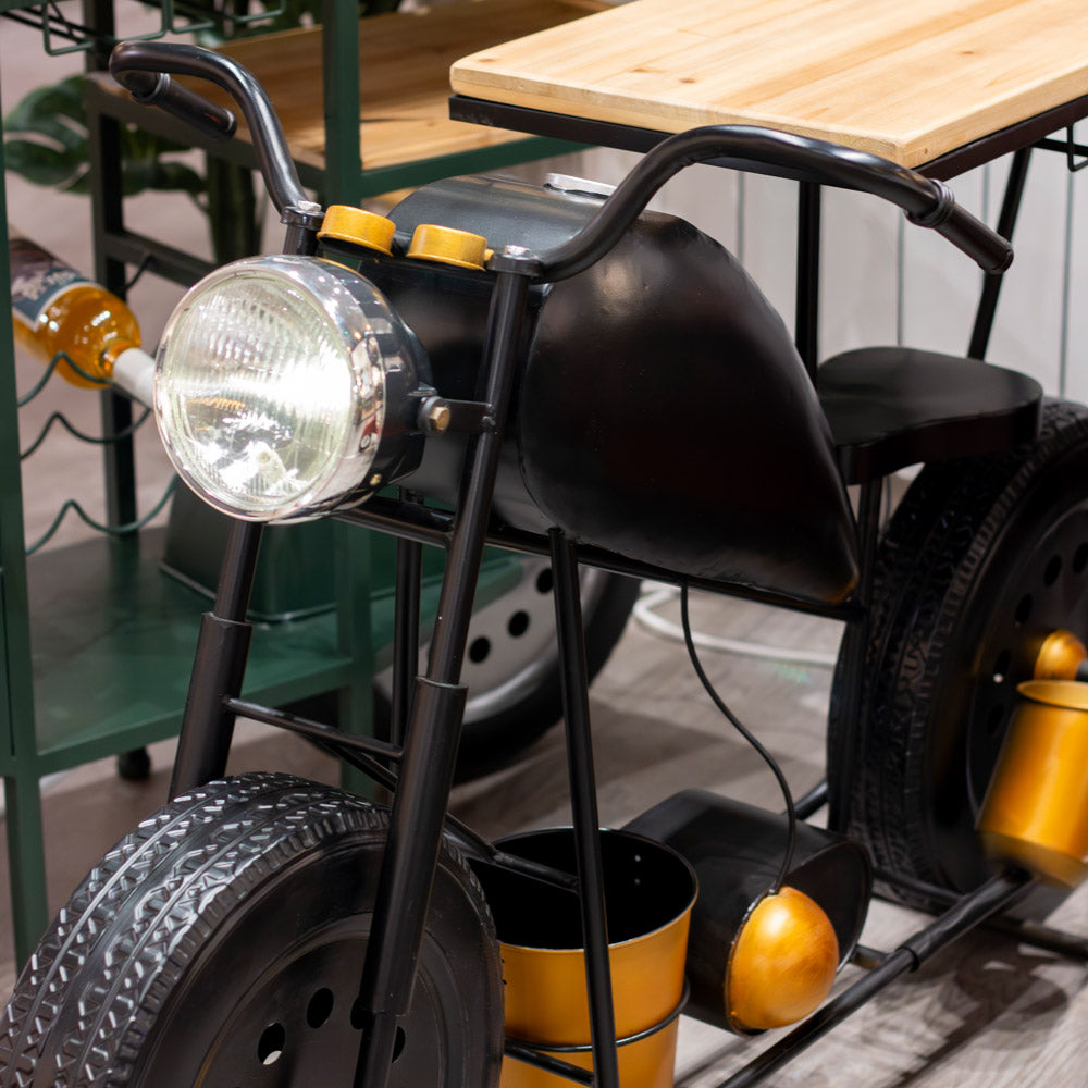 Harley Motorbike Bar Table | Black Metal & Wood
