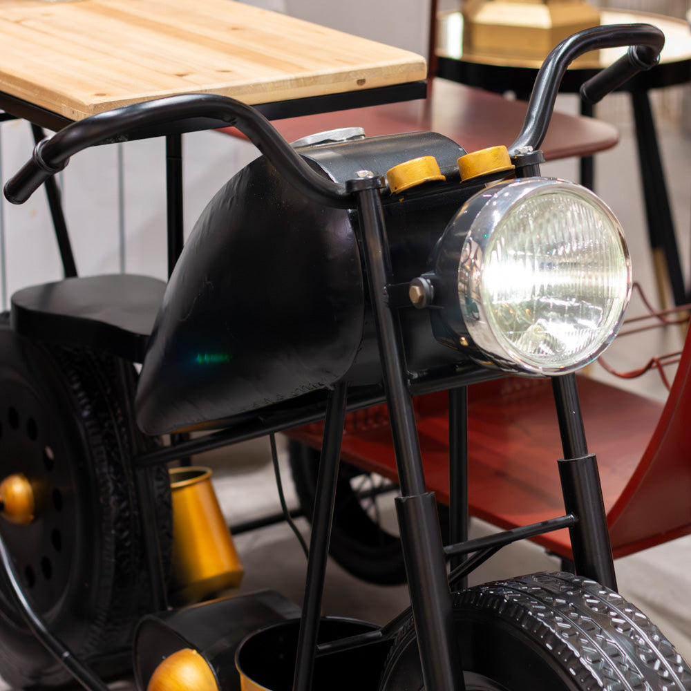 Harley Motorbike Bar Table | Black Metal & Wood