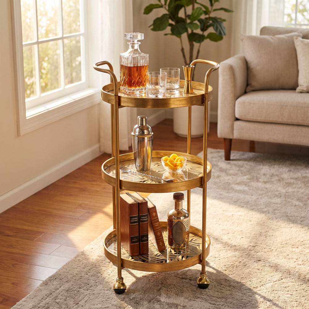 3-Tier Gold Trolley with Removable Trays