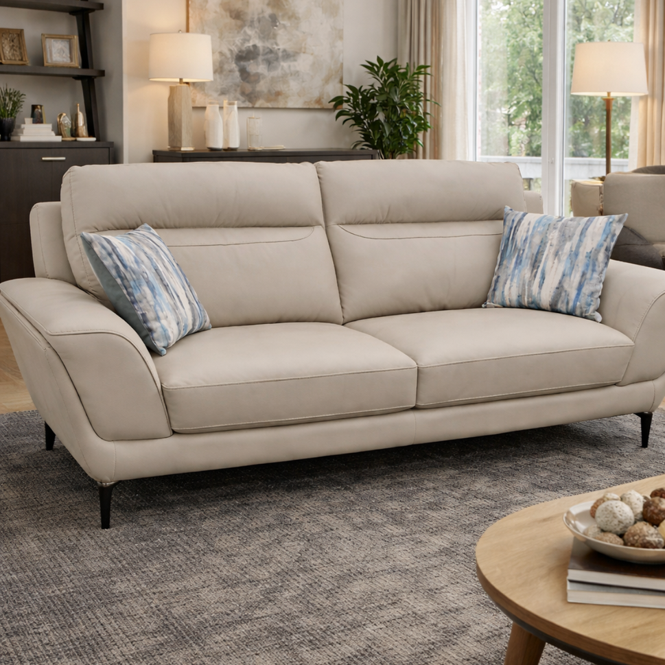 Vitalia 3-Seater Leather Sofa | Silver Grey