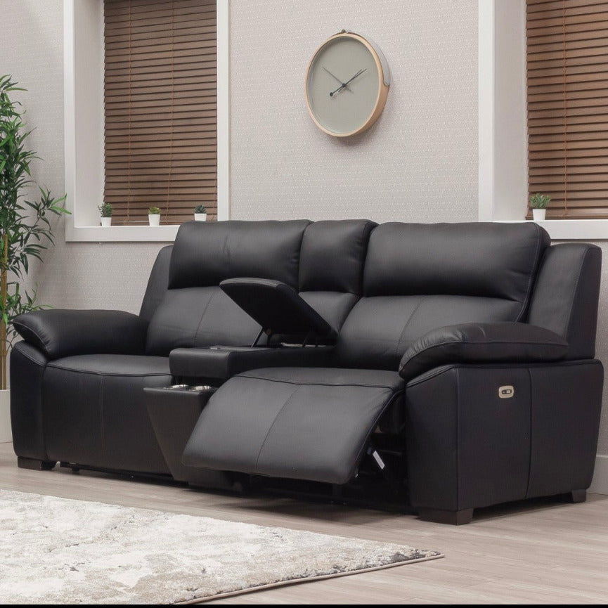 Grafton Black leather electric suite