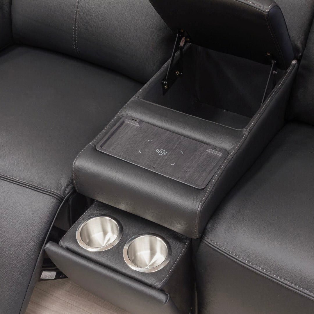 Grafton Black leather electric suite