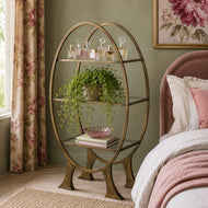Antique Brass Shelving Unit with Mirrored Shelves