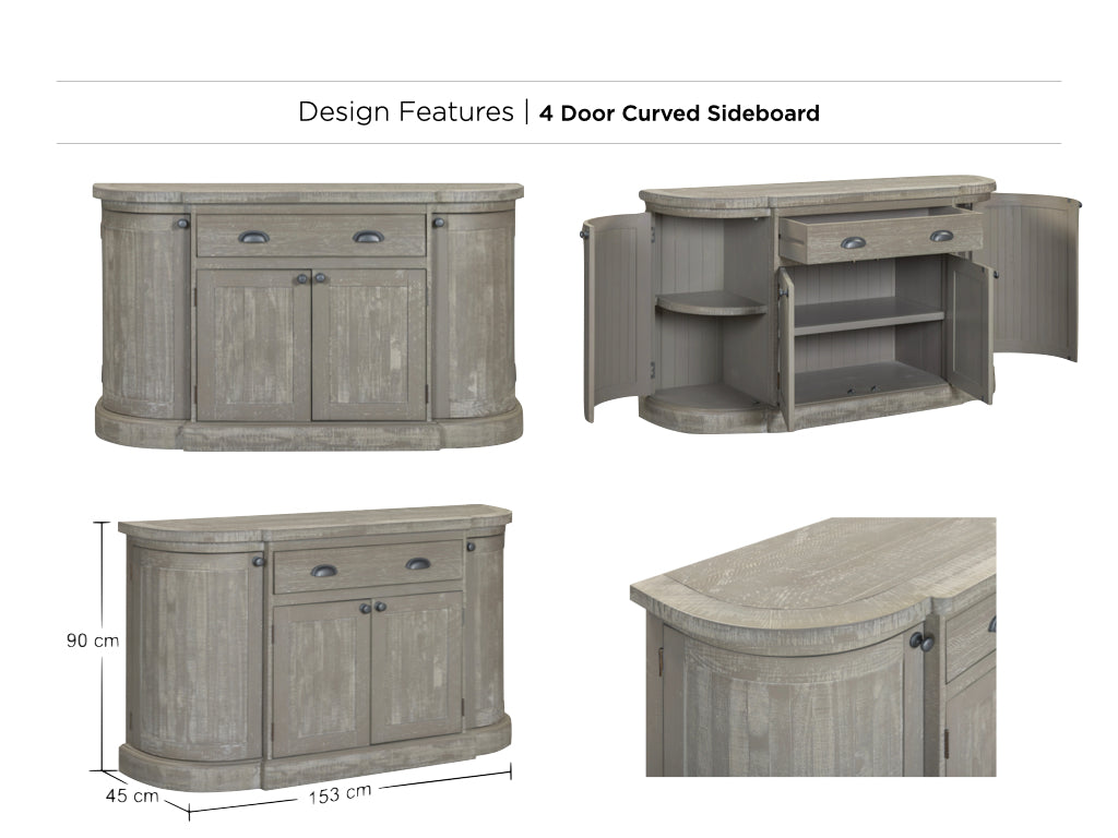 Deaux 4-Door Curved Sideboard