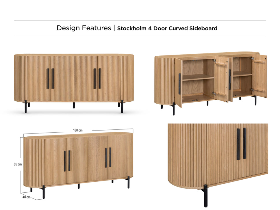 Stockholm 4 door Curved Sideboard