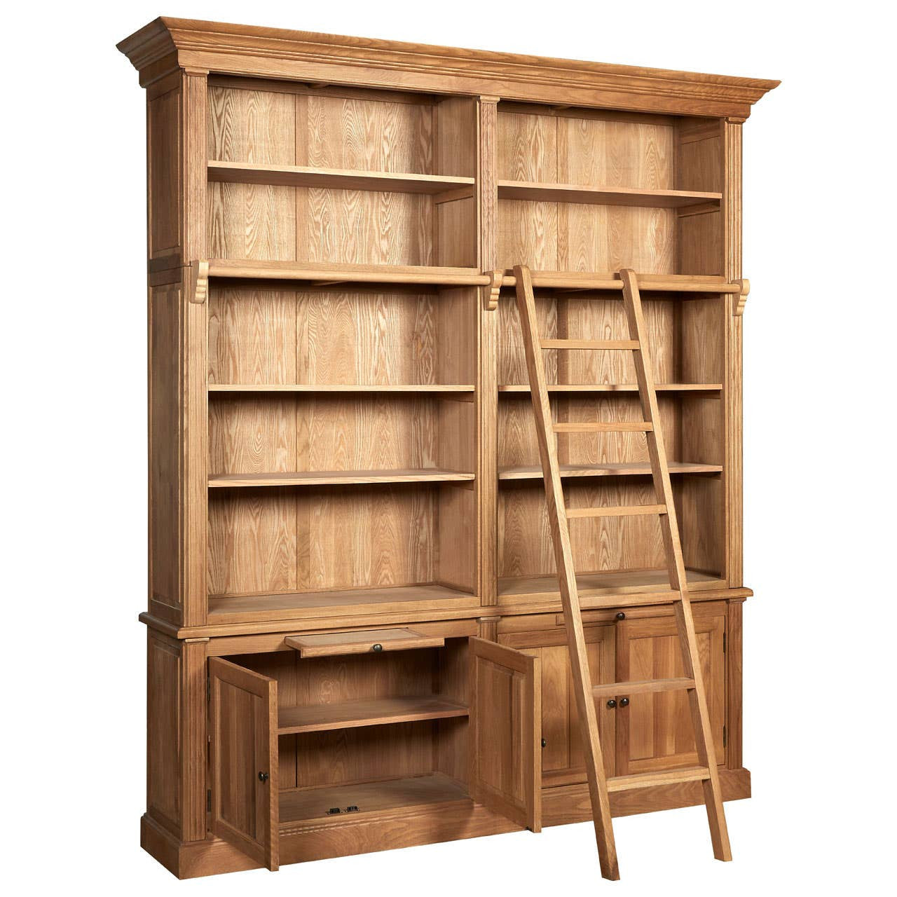 Oak Library bookcase with ladder