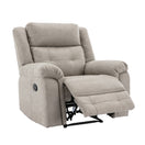 Switch A light taupe grey recliner chair with the footrest extended, shown against a plain white background. Barkeley by House of Murphy 3 image