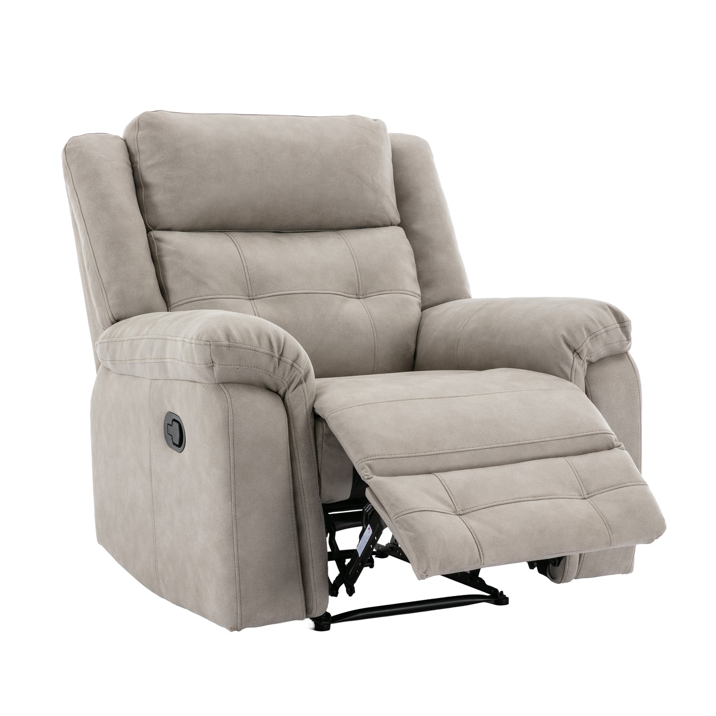 A light taupe grey recliner chair with the footrest extended, shown against a plain white background. Barkeley by House of Murphy