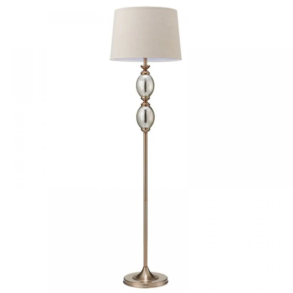 Brass & Mercury Standard Lamp with Natural Linen Shade