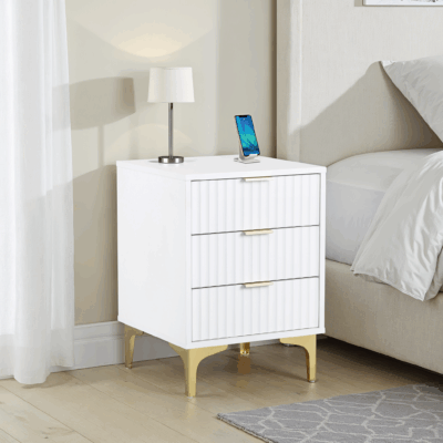 Mimi 3 dwr Bedside - white/ gold