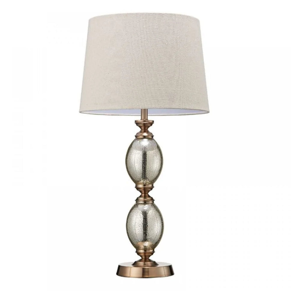 Brass & Mercury Table Lamp with Natural Linen Shade