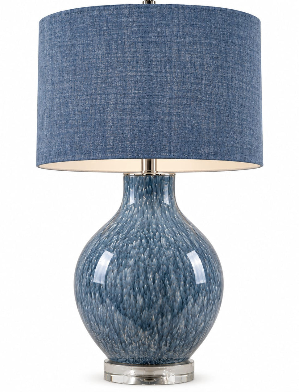 Blue Textured Glass Table Lamp with Velvet Shade – 66 cm