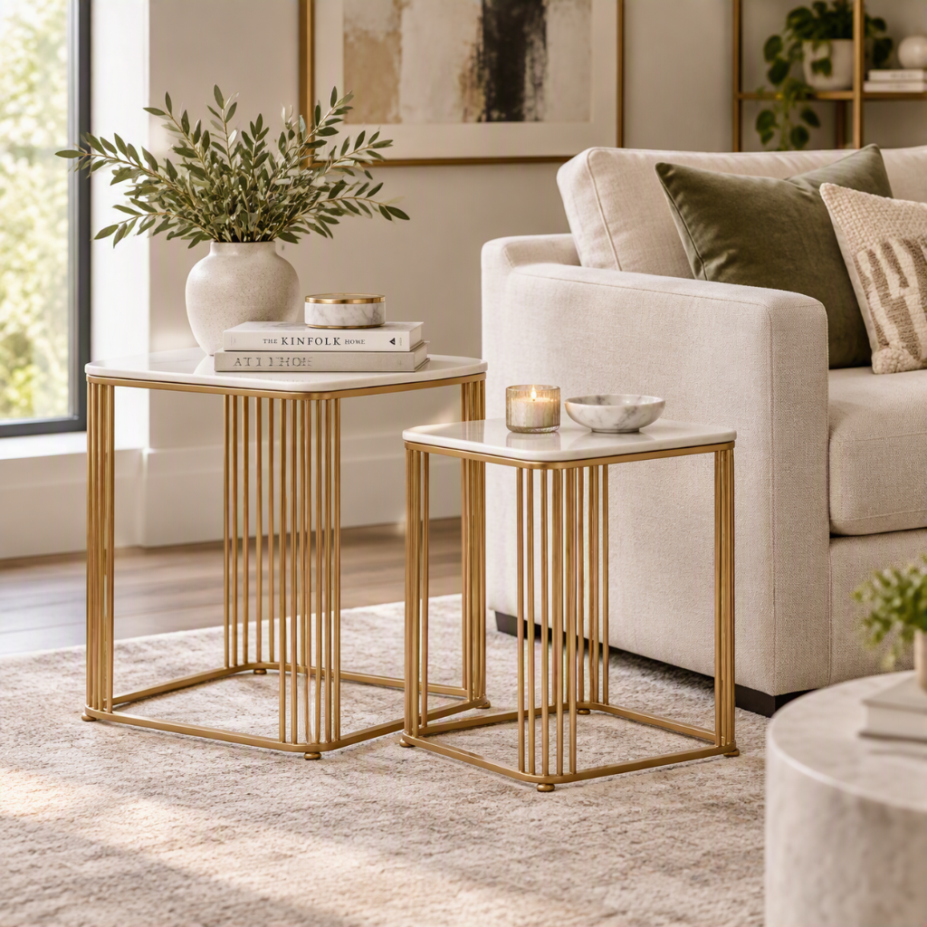 Gold & Marble Side Tables – Set of 2