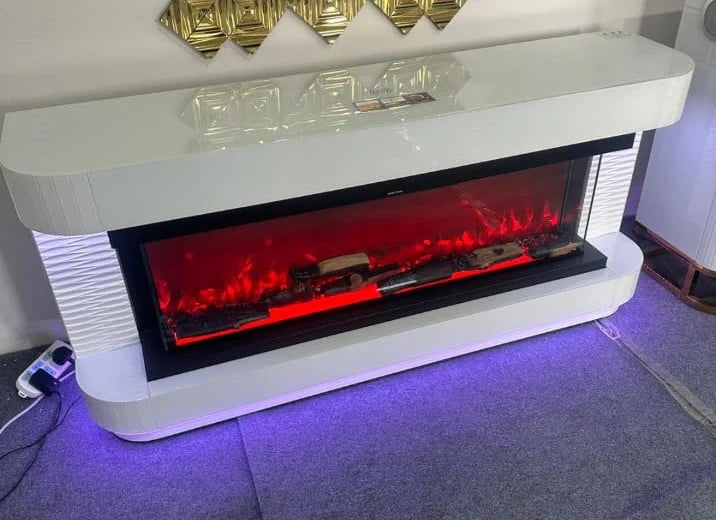 Blanco White Fireplace Curved